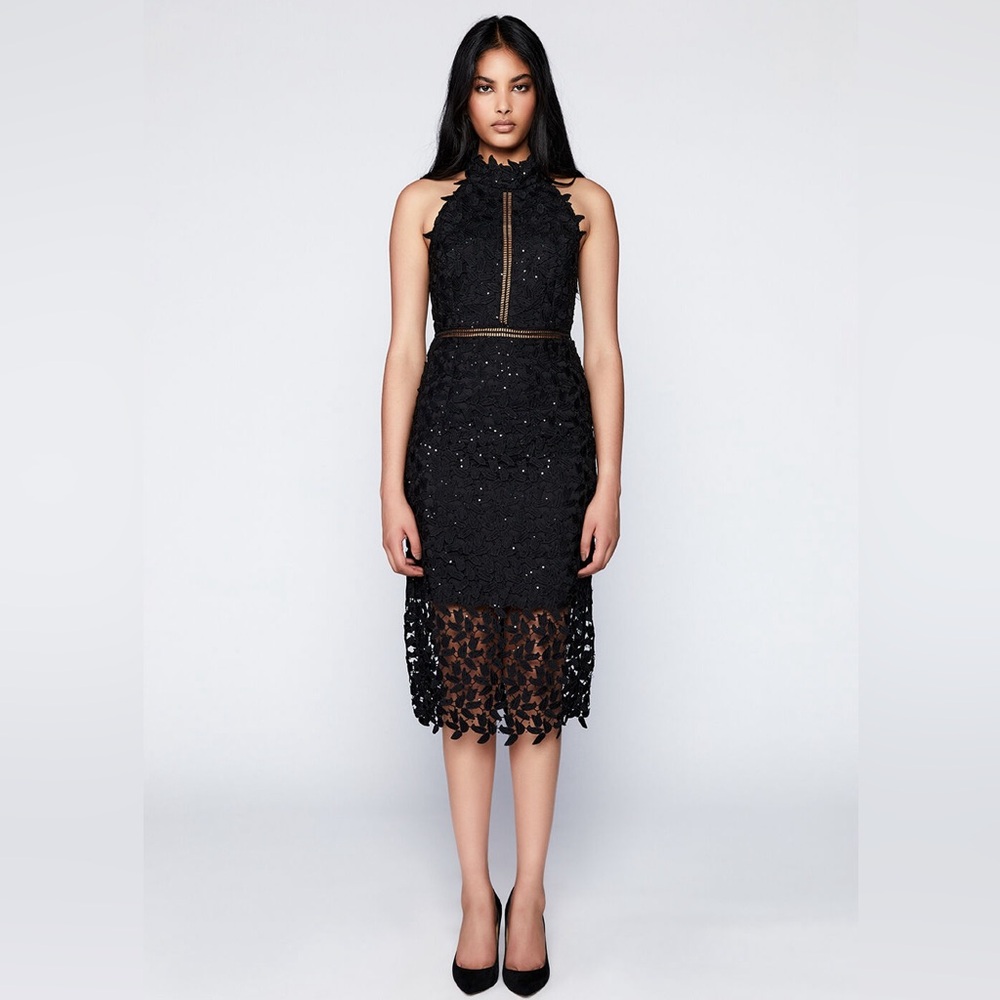 Bardot black lace dress